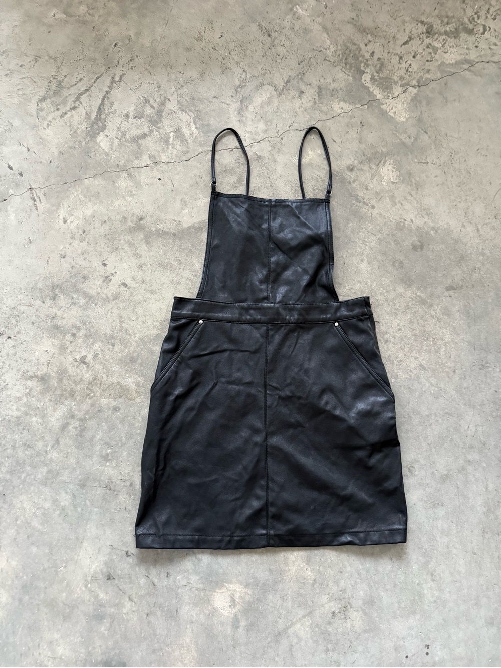 Divided Black Faux Leather Mini Pinafore Dress